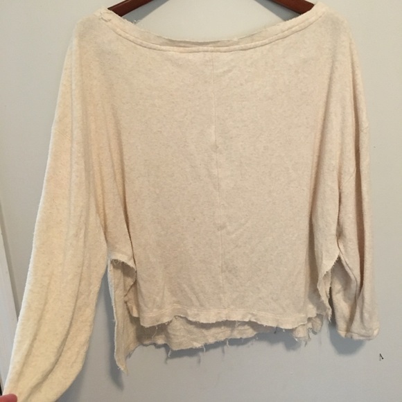 Free People Cream Wide Boat Neck Terry Split Side Pullover Sweatshirt - Size M - Picture 2 of 3